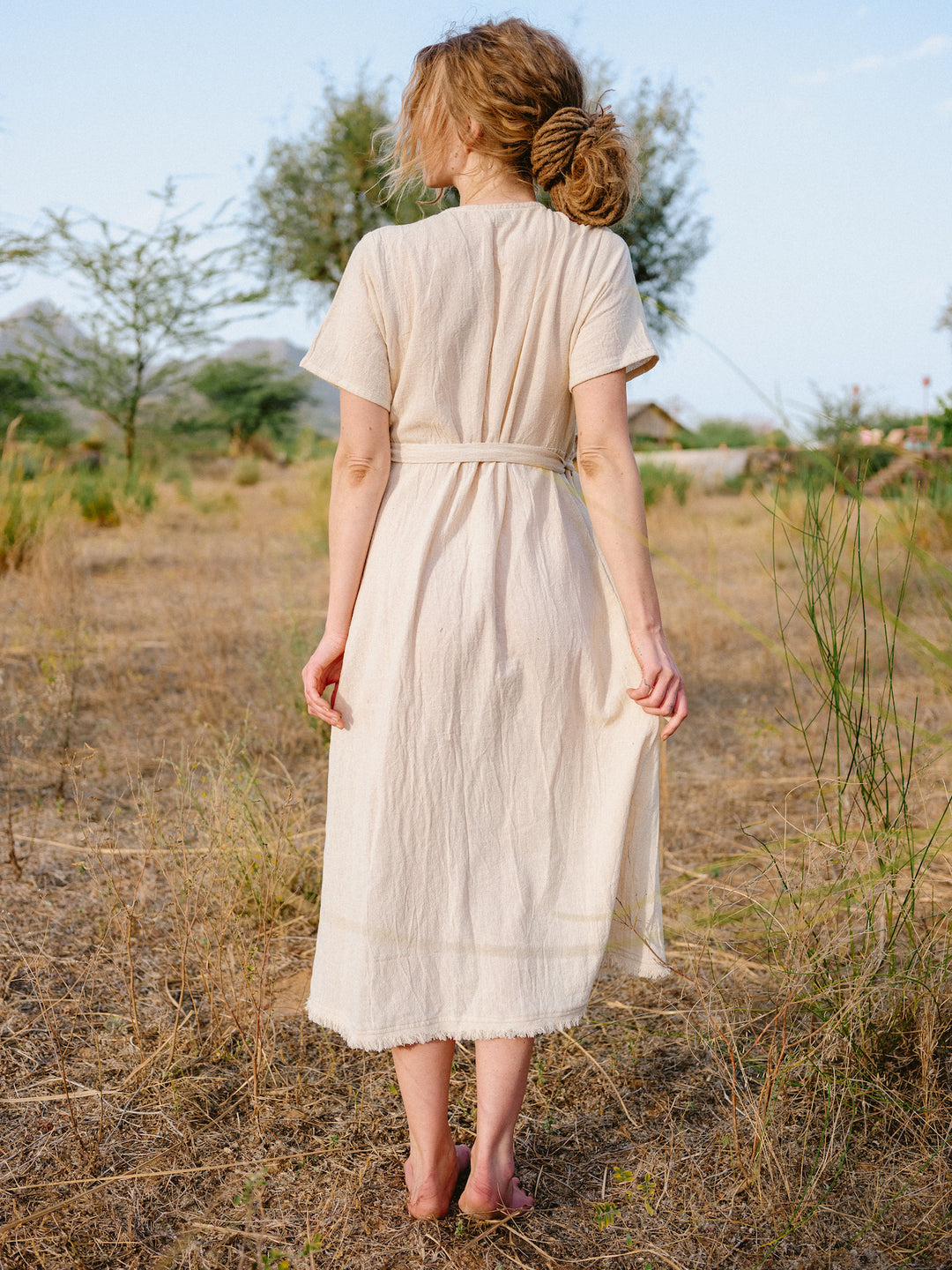 Wickelkleid ~ EVELIINA ~ Sommerkleid aus Baumwolle ~ Leinenkleid ~ Boho Kleid ~ HippieKleid ~ Naturweiß